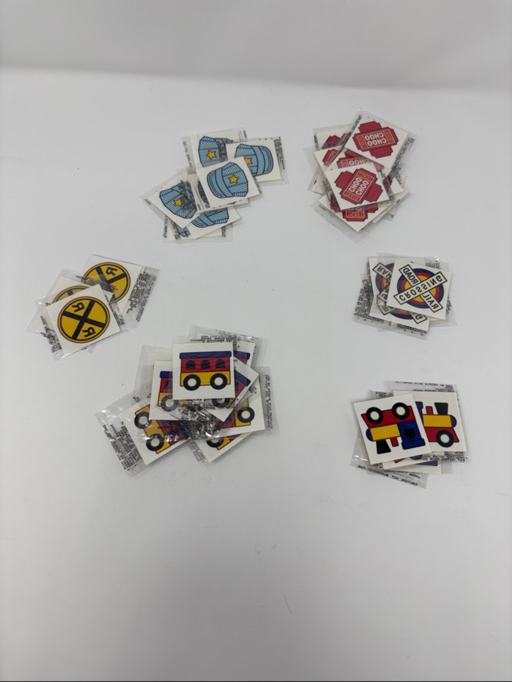 Colorful Train themed & Road Signs temporary tattoos lot